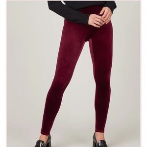 Spanx burgundy velvet leggings size M